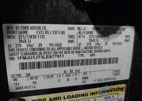 2020 Ford Expedition Xlt z USA, uszkodzony, nr VIN 1FMJU1JT3LEA77911